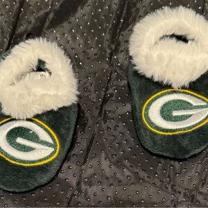 Green Kids Plush Team Slippers with White Fur Trim